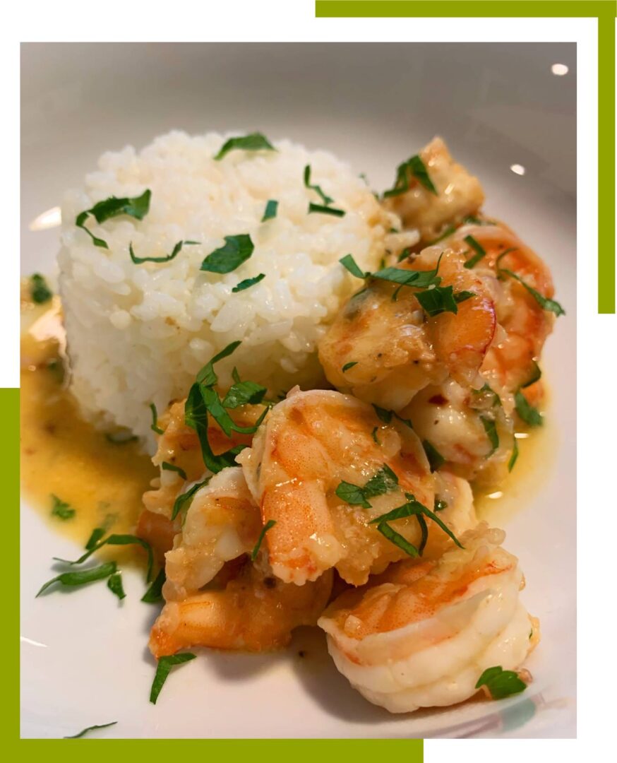 shrimp scampi dish with rice